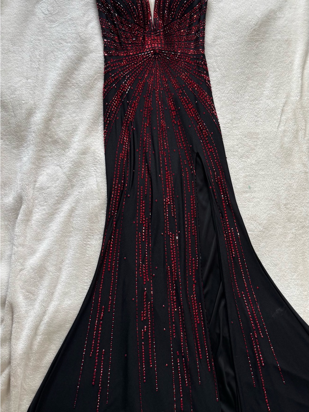 Johnathan Kayne Black Gown with Red Beaded Radiance